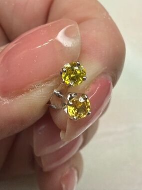 14k WG Yellow Gemstone Stud Earrings - Classic Women Jewelry